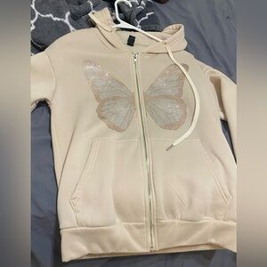 SHEIN Rhinestone Butterfly Zip-Up